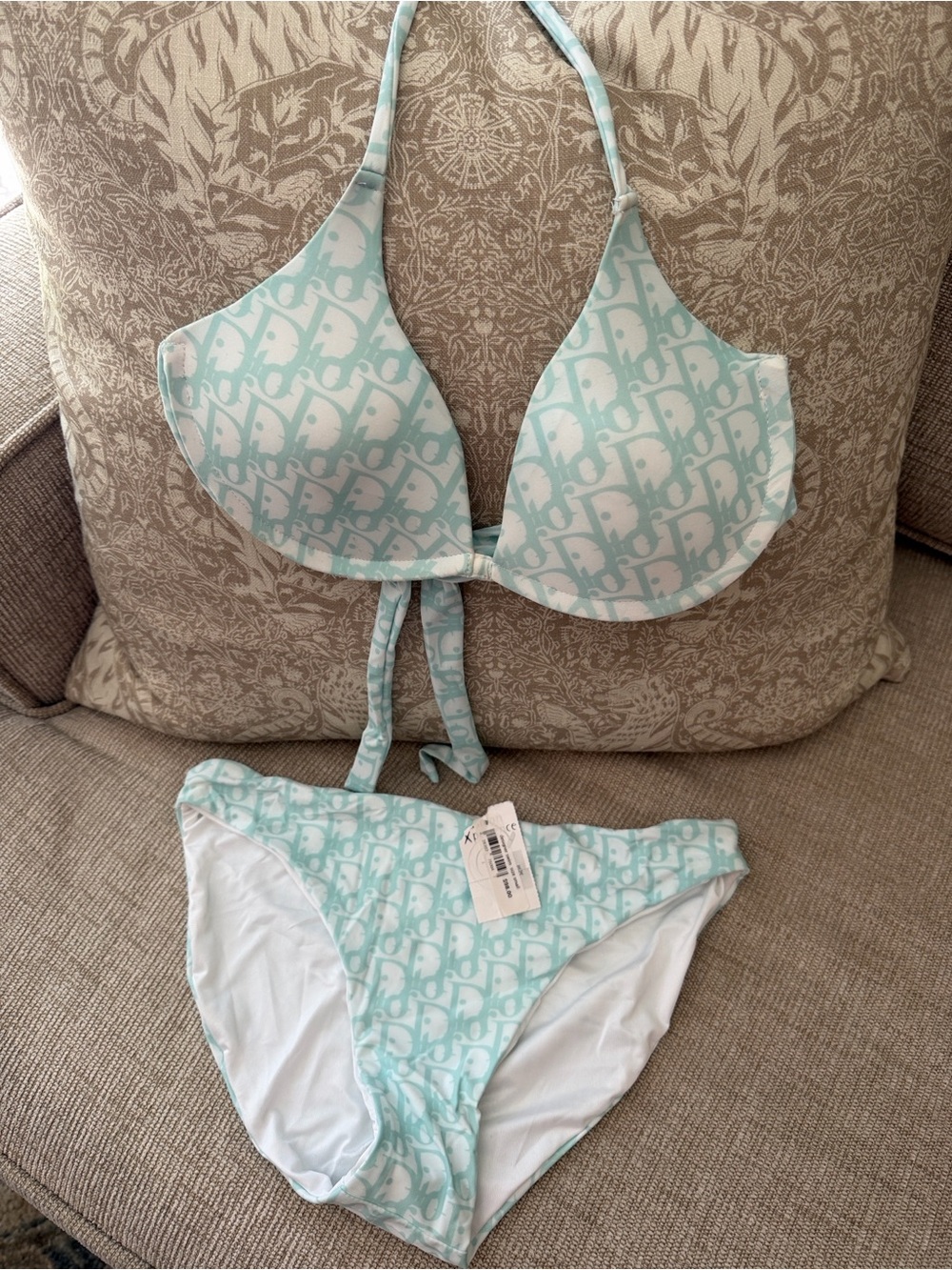 NWT Light Green Monogram Push-Up Bikini Set